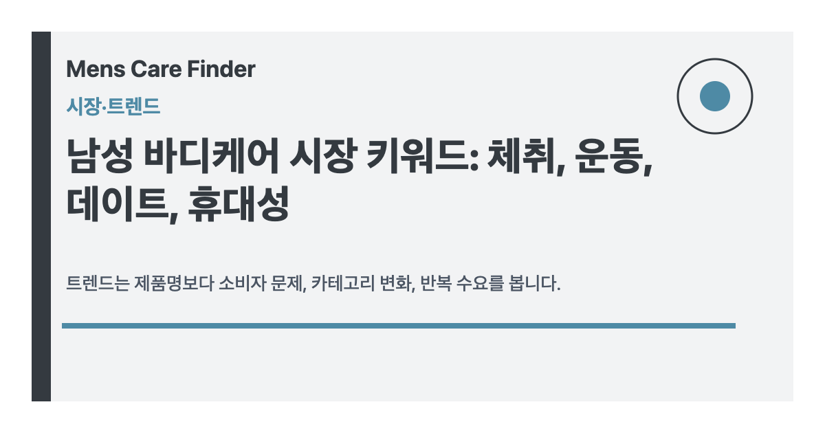 남성 바디케어 시장 키워드: 체취, 운동, 데이트, 휴대성 시장·트렌드 살펴볼 점 루틴 요약 이미지