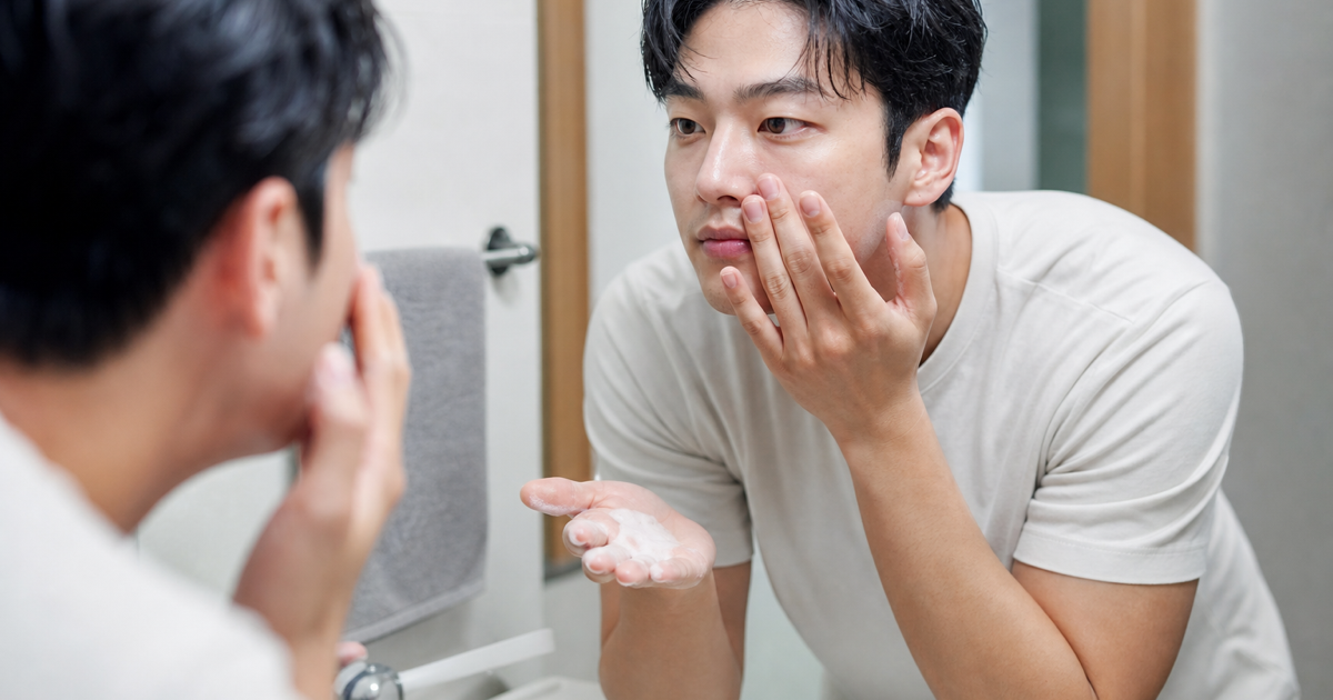 남자 저녁 선크림 이중세안 본문 체크 이미지