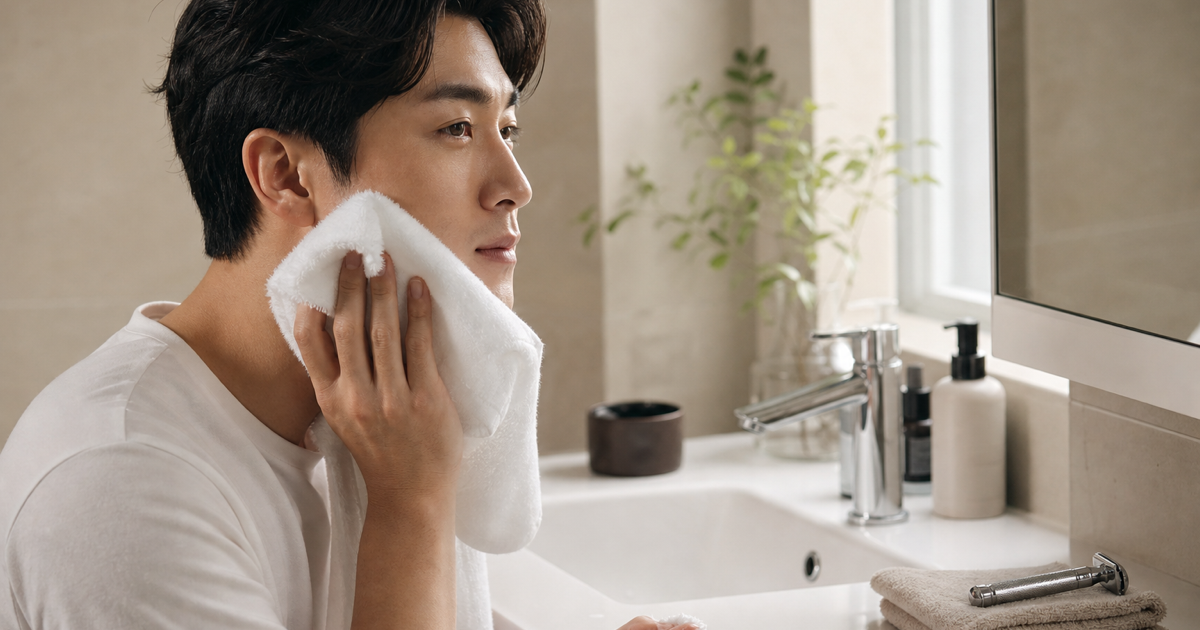 남자 면도 전 따뜻한 수건 본문 체크 이미지