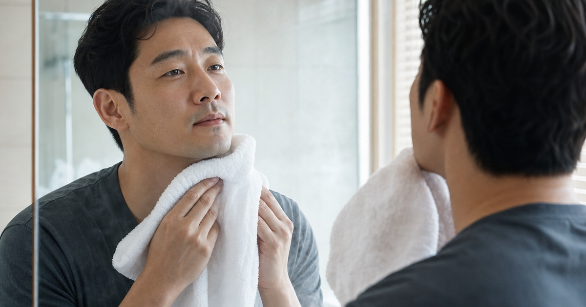 남자 면도 전 따뜻한 수건 기준: 수염 불리는 준비 루틴 면도 관리 살펴볼 점 루틴 요약 이미지