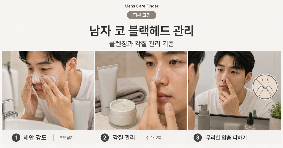 남성 코 블랙헤드 클렌징과 각질 관리 체크 이미지