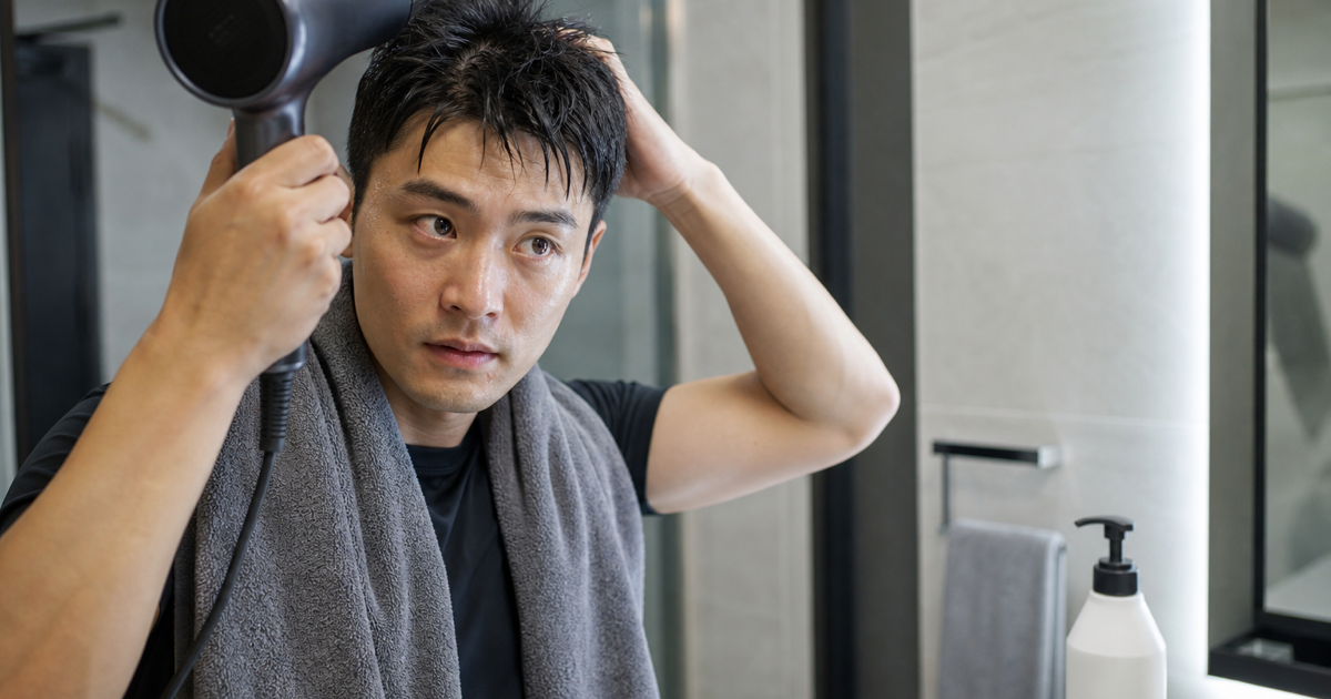 남자 헬스장 샤워 후 두피 건조 본문 체크 이미지